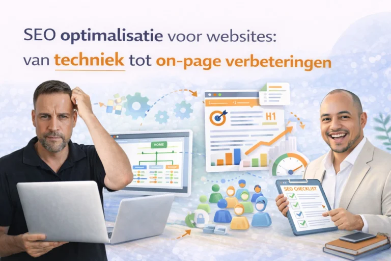 Illustratie over SEO optimalisatie voor websites met technische verbeteringen, on-page SEO en websiteanalyse