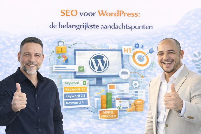 Banner over SEO voor WordPress met belangrijke aandachtspunten zoals structuur, snelheid en contentoptimalisatie
